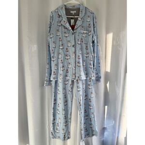 PJ Salvage Pajama Set Women's L Blue Dog Bubble Bath Novelty Print